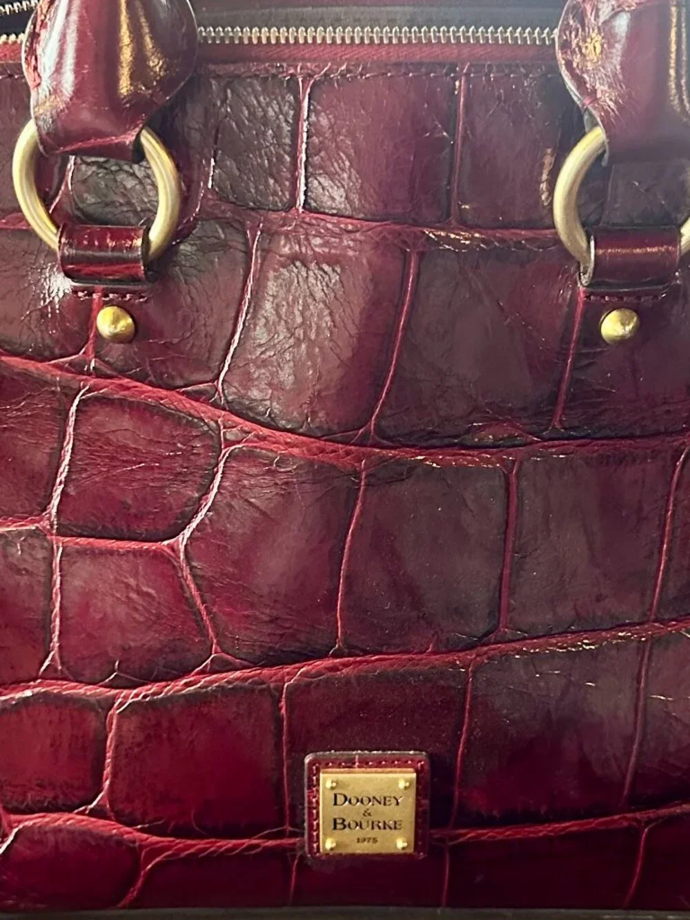 Dooney & Bourke Denison Croco Embossed Leather Zip Zip Satchel Bordeaux / Burgun